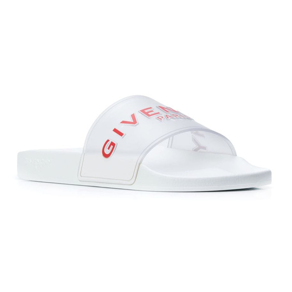 Givenchy Paris White Red PVC Clear Logo Slide On Pool Sandal Flip Flop Flat 39 - Picture 2 of 12